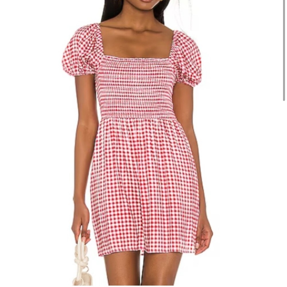 Show Me Your Mumu Red Gingham Dress Puff Sleeve Sz Med. worn once.
